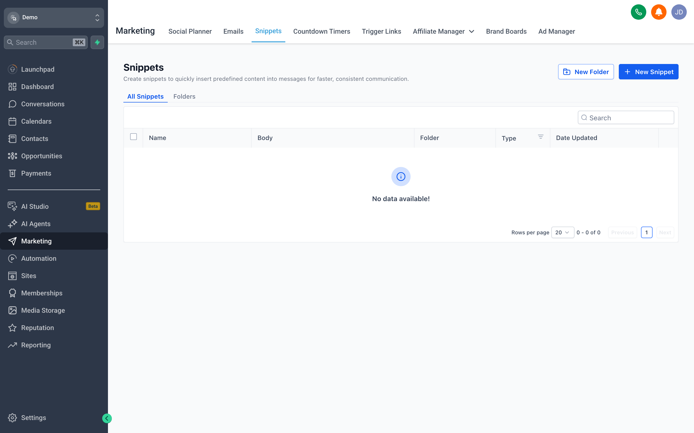 The Templates library showing email and SMS template thumbnails with names, last-modified dates, and preview buttons